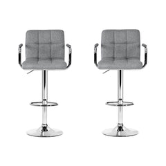 Artiss 2x Bar Stools Fabric Gas Lift w/Armrest Grey