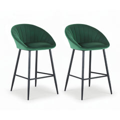 Artiss 2x Bar Stools Kitchen Dining Chair Counter Stool Tub Velvet Metal Green