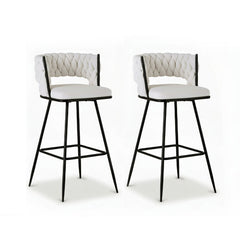 Artiss 2x Bar Stools Kitchen Dining Chair Counter Stool Woven Velvet Metal Ivory