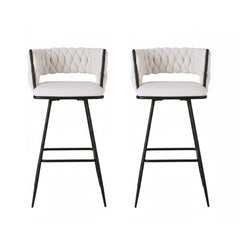 Artiss 2x Bar Stools Kitchen Dining Chair Counter Stool Woven Velvet Metal Ivory