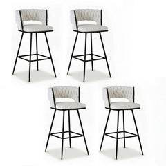 Artiss 4x Bar Stools Kitchen Dining Chair Counter Stool Woven Velvet Metal Ivory