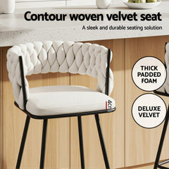 Artiss 4x Bar Stools Kitchen Dining Chair Counter Stool Woven Velvet Metal Ivory