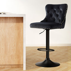 Artiss 1x Velvet Bar Stool Adjustable Height Nailhead Trim Kitchen Counter Stool