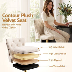 Artiss 1x Bar Stool Counter Chair Kitchen Adjustable Nailhead Trim Velvet Ivory