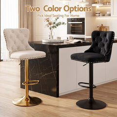 Artiss 1x Bar Stool Counter Chair Kitchen Adjustable Nailhead Trim Velvet Ivory