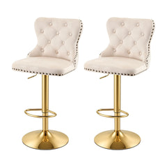Artiss 2x Bar Stools Counter Chair Kitchen Adjustable Nailhead Trim Velvet Ivory