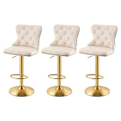 Artiss 3x Bar Stools Counter Chair Kitchen Adjustable Nailhead Trim Velvet Ivory