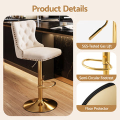 Artiss 4x Bar Stools Counter Chair Kitchen Adjustable Nailhead Trim Velvet Ivory