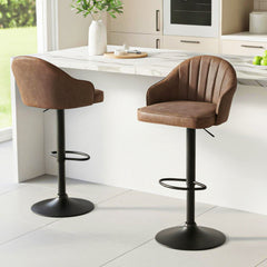 Artiss 2x Bar Stools Kitchen Swivel Gas Lift Counter Chair Shell Leather Brown