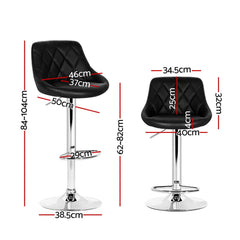 Artiss 2x Bar Stools Leather Padded Gas Lift Stool Black