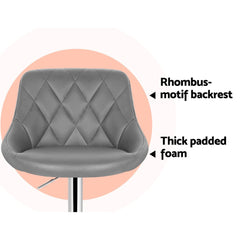 Artiss 2x Bar Stools Leather Padded Gas Lift Grey