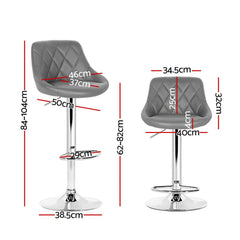 Artiss 4x Bar Stools Leather Padded Gas Lift Grey