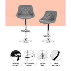 Artiss 4x Bar Stools Leather Padded Gas Lift Grey