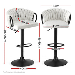 Artiss 1x Bar Stool Single Kitchen Dining Chair Counter Stool Woven Velvet Ivory