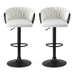 Artiss Bar Stool x2 Kitchen Dining Chair Counter Gaslift Woven Velvet Ivory