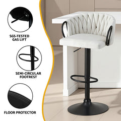 Artiss Bar Stool x2 Kitchen Dining Chair Counter Gaslift Woven Velvet Ivory