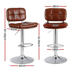 Artiss 2x Bar Stools Kitchen Swivel Gas Lift Counter Chair Tuft PU Leather Brown