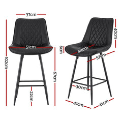Artiss 2x Bar Stools Kitchen Dining Chair Counter Stool Diamond PU Leather Black