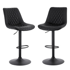 Artiss 2x Bar Stools Kitchen Swivel Gas Lift Counter Chair Diamond Leather Black