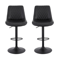 Artiss 2x Bar Stools Kitchen Swivel Gas Lift Counter Chair Diamond Leather Black