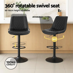 Artiss 4x Bar Stools Kitchen Swivel Gas Lift Counter Chair Diamond Leather Black