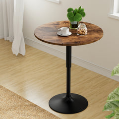 Artiss Height Adjustable Bar Table 360 Swivel Round Gaslift Design 60cm Rustic Brown Black