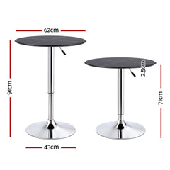 Artiss Bar Table Round Swivel Height Adjustable 62cm Modern PVC Leather Black