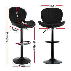 Artiss 2x Bar Stools Kitchen Swivel Gas Lift Counter Chair Shell Leather Black