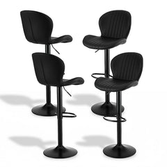 Artiss 4x Bar Stools Kitchen Swivel Gas Lift Counter Chair Shell Leather Black