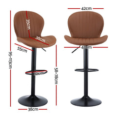 Artiss 2x Bar Stools Kitchen Swivel Gas Lift Counter Chair Shell Leather Brown