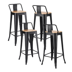 Artiss 4x Bar Stools Kitchen Counter High Chair Dining Stackable Metal Black