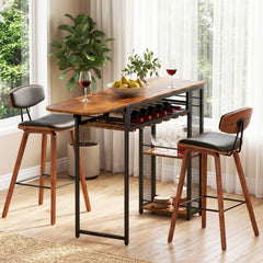 Artiss 3PCS Bar Table and Stools Set Dining Table Solid Wood Kitchen Chairs Cafe Pub
