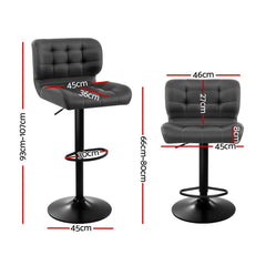 Artiss 2x Bar Stools Gas Lift Leather Padded Grey