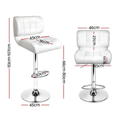 Artiss 2x Bar Stools Gas Lift Leather Padded White