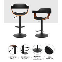 Artiss Bar Stools Gas Lift Leather w/Armrest All Black