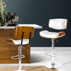 Artiss Bar Stools Gas Lift Leather White