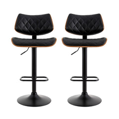 Artiss 2x Bar Stools Kitchen Dining Chairs Gas Lift Stool Wooden Leather Black