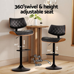 Artiss 2x Bar Stools Kitchen Dining Chairs Gas Lift Stool Wooden Leather Black