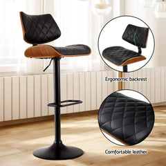 Artiss 2x Bar Stools Kitchen Dining Chairs Gas Lift Stool Wooden Leather Black