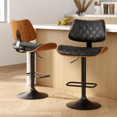 Artiss 2x Bar Stools Kitchen Dining Chairs Gas Lift Stool Wooden Leather Black