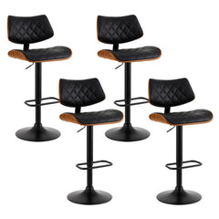 Artiss 4x Bar Stools Kitchen Dining Chairs Gas Lift Stool Wooden Leather Black