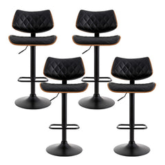 Artiss 4x Bar Stools Kitchen Dining Chairs Gas Lift Stool Wooden Leather Black