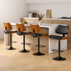 Artiss 4x Bar Stools Kitchen Dining Chairs Gas Lift Stool Wooden Leather Black