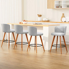 Artiss 4x Bar Stools Linen Padded Wooden Grey