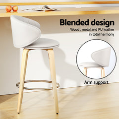2x Artiss Bar Stools Dining Chairs Contoured Leather Wood Stool