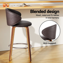 2x Artiss Bar Stools Dining Chairs Contoured Leather Wood Stool