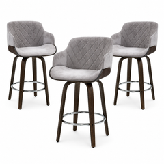 Artiss Bar Stools Set of 3 Kitchen Wooden Bar Stool Dining Chair Swivel Velvet