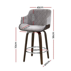 Artiss Bar Stools Set of 3 Kitchen Wooden Bar Stool Dining Chair Swivel Velvet