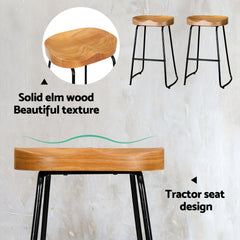Artiss 2x Bar Stools Tractor Seat 65cm Wooden