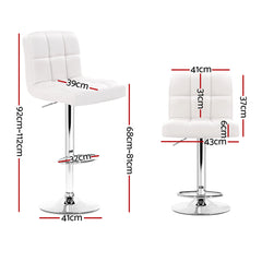 Artiss 2x Bar Stools Leather Gas Lift White